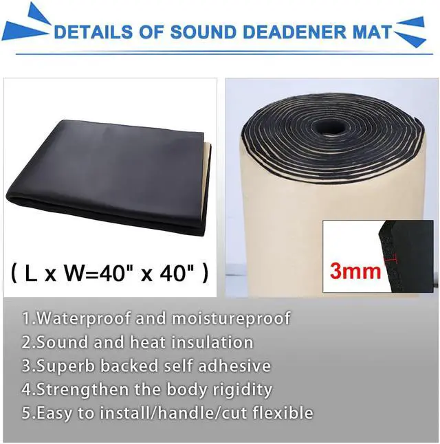 Alt view image 2 of 7 - 118mil 10.76sqft Car Auto Truck Floor Door Roof Sound Insulation Noise Proofing Deadener Mat 40"x40"