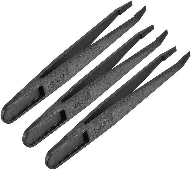 Main image of Black Plastic Slant Tip Anti-static Tweezers 4.7 Inch Length 3pcs