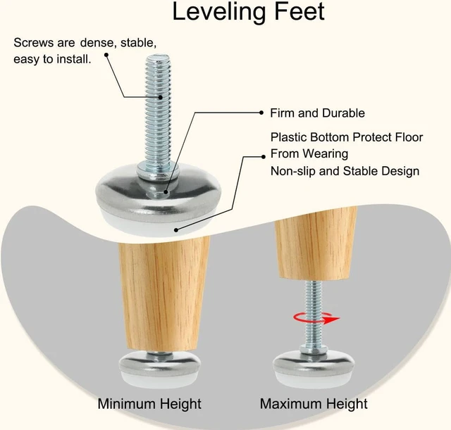 Alt view image 4 of 7 - M6 x 25 x 30mm Leveling Feet Adjustable Leveler for Desk Chair Machine Leg 8pcs