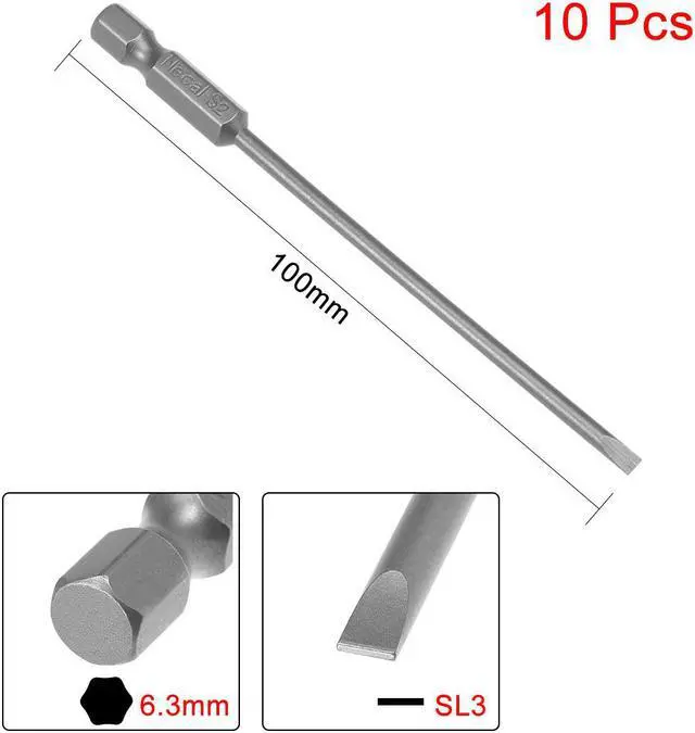 Alt view image 2 of 4 - 10pcs 100mm 1/4" Hex Shank SL3 Magnetic Slotted Head Screwdriver Bits S2