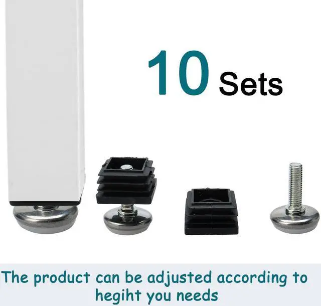 Alt view image 7 of 7 - Adjustable Leveling Feet 25 x 25mm Tube Inserts Furniture Table Glide 10 Sets