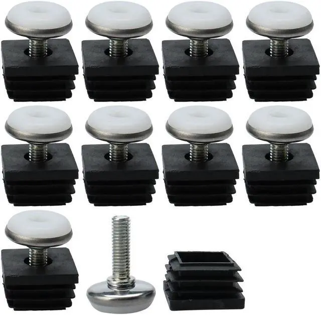 Main image of Adjustable Leveling Feet 25 x 25mm Tube Inserts Furniture Table Glide 10 Sets