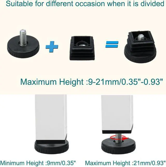 Alt view image 3 of 7 - Adjustable Leveling Feet 25 x 25mm Square Tube Inserts Furniture Glide 4 Sets