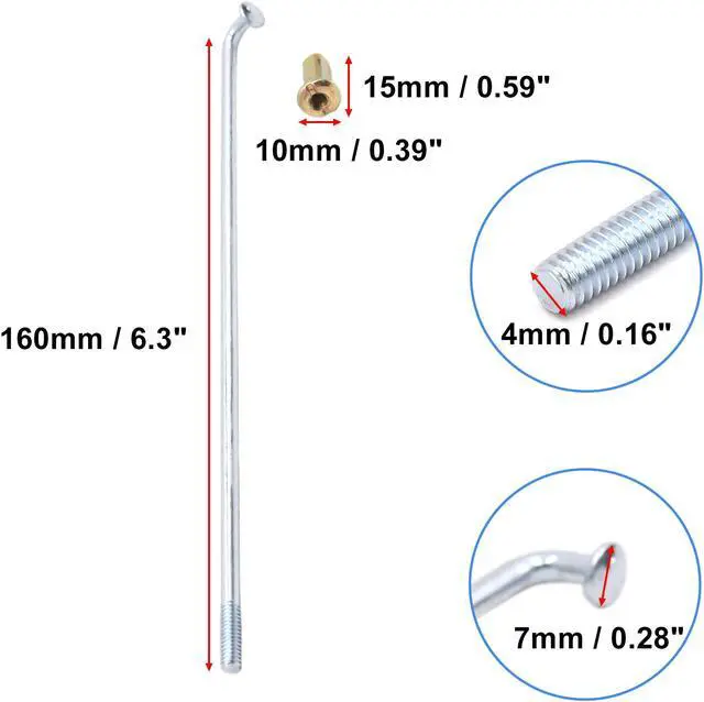 Alt view image 3 of 4 - 72pcs Silver Tone 4mm Thread Dia 160mm Length Motorcycle Wheel Spokes w Nipples