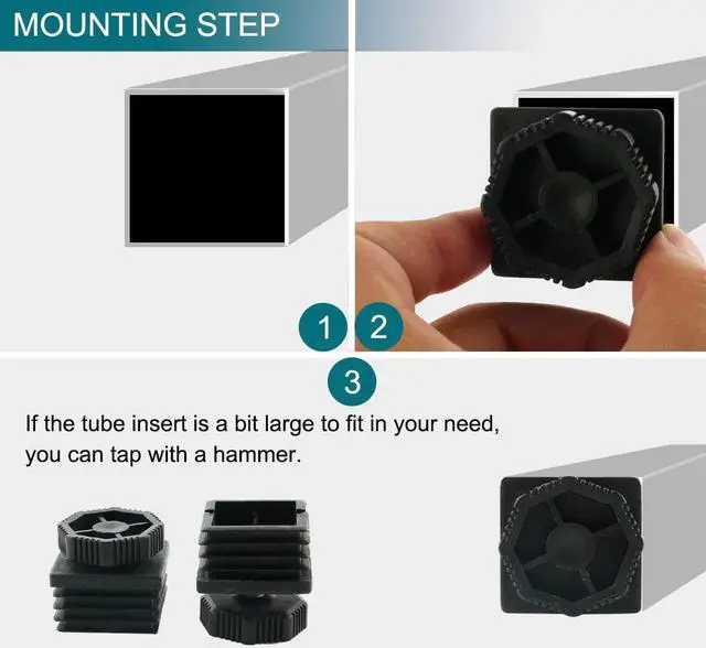 Alt view image 5 of 7 - Leveling Feet 40 x 40mm Square Tube Inserts Sofa Leg Adjustable Leveler 8 Sets