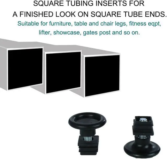 Alt view image 6 of 7 - Adjustable Feet 20 x 20mm Square Tube Inserts Furniture Glide 10 Sets Black