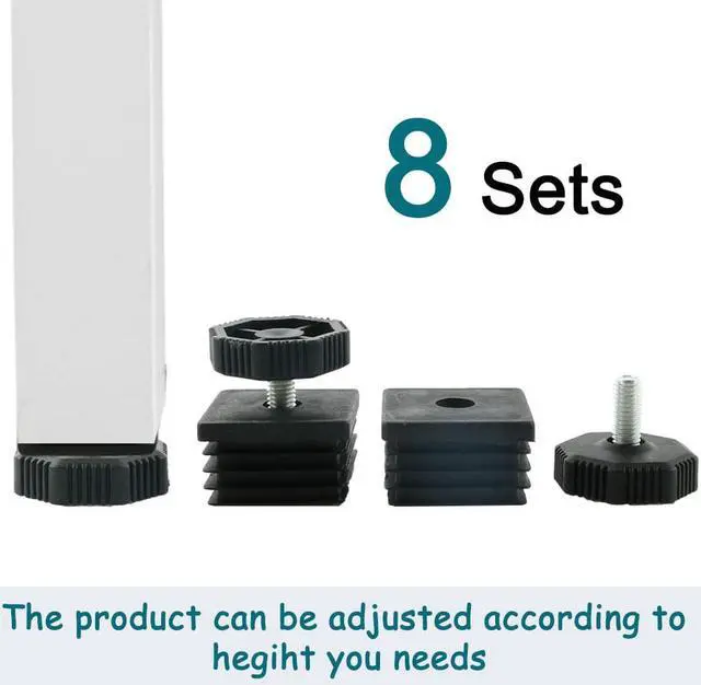 Alt view image 7 of 7 - Leveling Feet 40 x 40mm Square Tube Inserts Sofa Leg Adjustable Leveler 8 Sets