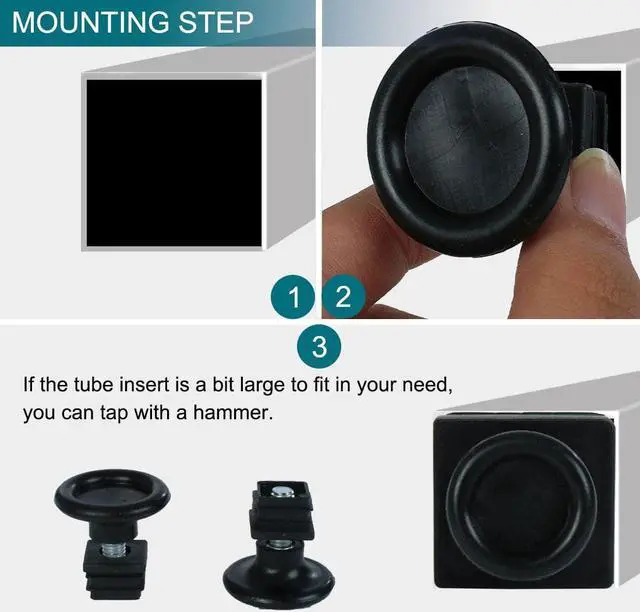 Alt view image 5 of 7 - Adjustable Feet 20 x 20mm Square Tube Inserts Furniture Glide 10 Sets Black