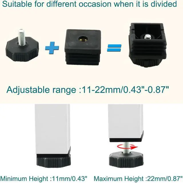 Alt view image 3 of 7 - Leveling Feet 40 x 40mm Square Tube Inserts Sofa Leg Adjustable Leveler 8 Sets