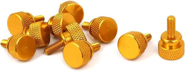 Main image of Computer PC Case Shoulder Type Knurled Thumb Screw Gold Tone M4x10mm 10pcs