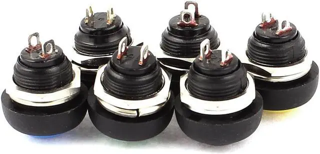 Alt view image 2 of 2 - Unique Bargains 6Pcs 12mm Red Green Yellow Blue Black White Head Momentary Push Button Switch