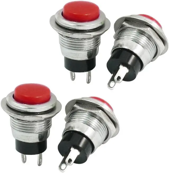 Main image of Unique Bargains 4Pcs Red SPST Type Momentary 12mm Push Button Switch AC125V 6A 250V 3A