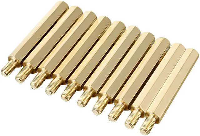Alt view image 6 of 6 - 10pcs M3 30+6mm Female Male Thread Brass Hex Standoff Spacer Screws PCB Pillar