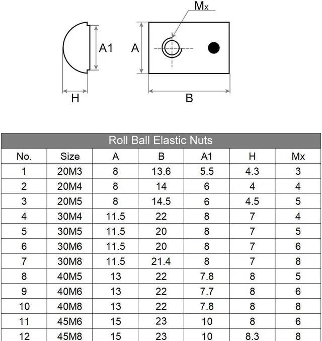 Alt view image 5 of 5 - Roll-In Spring M8 T Nut, Roll Ball Elastic Nuts for 4040 Series Aluminum Extrusion Profile, Pack of 10