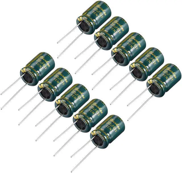 Main image of Aluminum Radial Electrolytic Capacitor Low ESR 220uF 63V 105 Celsius 3000H Life 10x16mm High Ripple Current Low Impedance 10pcs Green