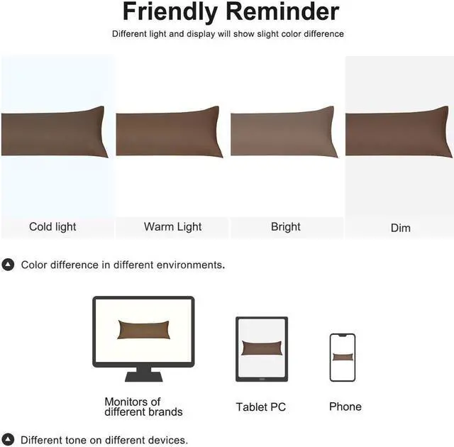 Alt view image 7 of 14 - Soft Microfiber Body Pillow Cover with Zipper Closure, Long Pillow Cases for Body Pillows, 20"x48", Brown