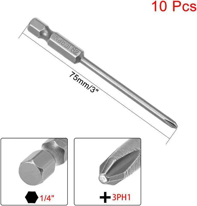 Alt view image 2 of 4 - 10Pcs 1/4-Inch Hex Shank 75mm Length Phillips 3PH1 Magnetic Screw Driver S2 Screwdriver Bits