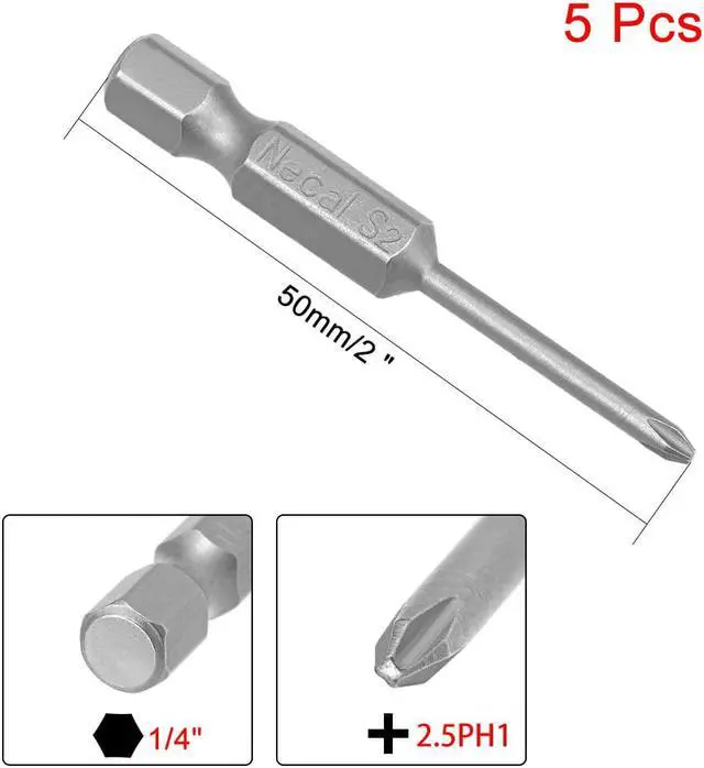 Alt view image 2 of 4 - 5Pcs 1/4-Inch Hex Shank 50mm Length Phillips 2.5PH1 Magnetic Screw Driver S2 Screwdriver Bits