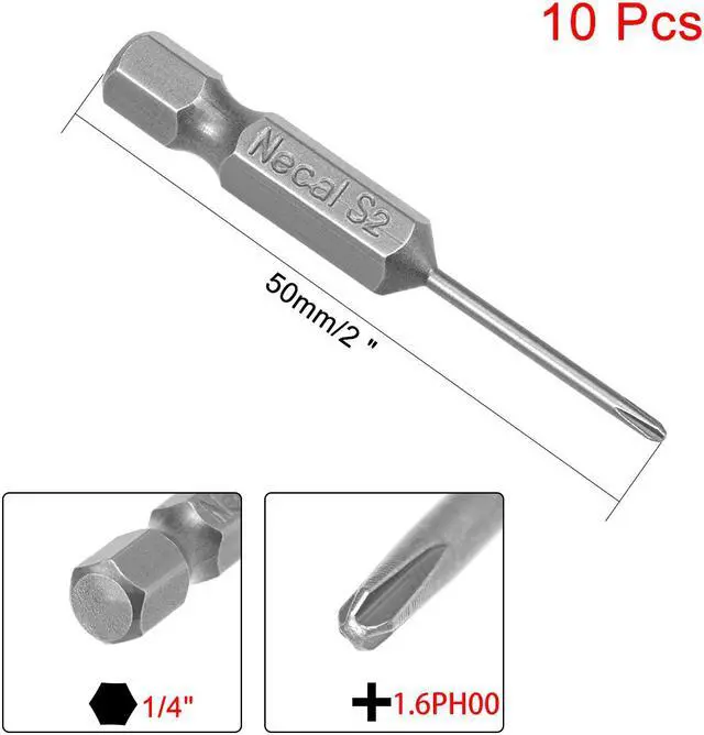Alt view image 2 of 4 - 10Pcs 1/4-Inch Hex Shank 50mm Length Phillips 1.6PH00 Magnetic Screw Driver S2 Screwdriver Bits