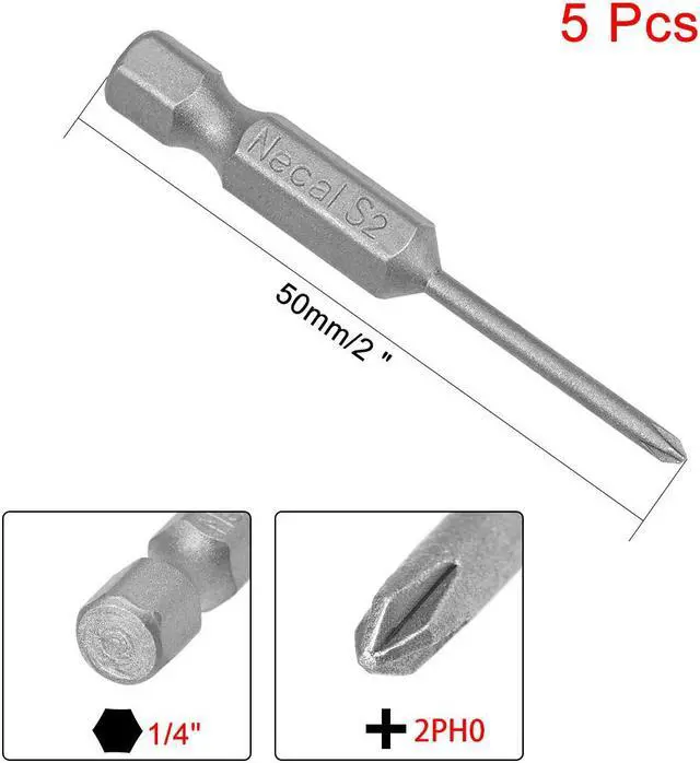 Alt view image 2 of 4 - 5Pcs 1/4-Inch Hex Shank 50mm Length Phillips 2PH0 Magnetic Screw Driver S2 Screwdriver Bits