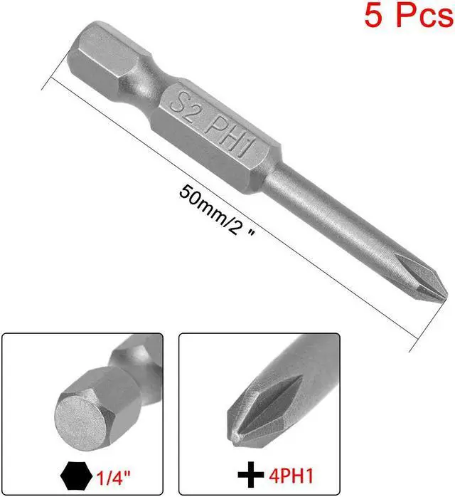Alt view image 2 of 4 - 5Pcs 1/4-Inch Hex Shank 50mm Length Phillips 4PH1 Magnetic Screw Driver S2 Screwdriver Bits