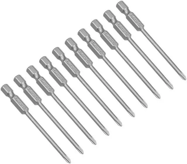 Main image of 10Pcs 1/4-Inch Hex Shank 75mm Length Phillips 3PH0 Magnetic Screw Driver S2 Screwdriver Bits