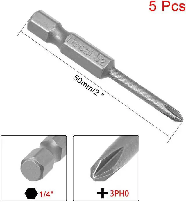 Alt view image 2 of 4 - 5Pcs 1/4-Inch Hex Shank 50mm Length Phillips 3PH0 Magnetic Screw Driver S2 Screwdriver Bits