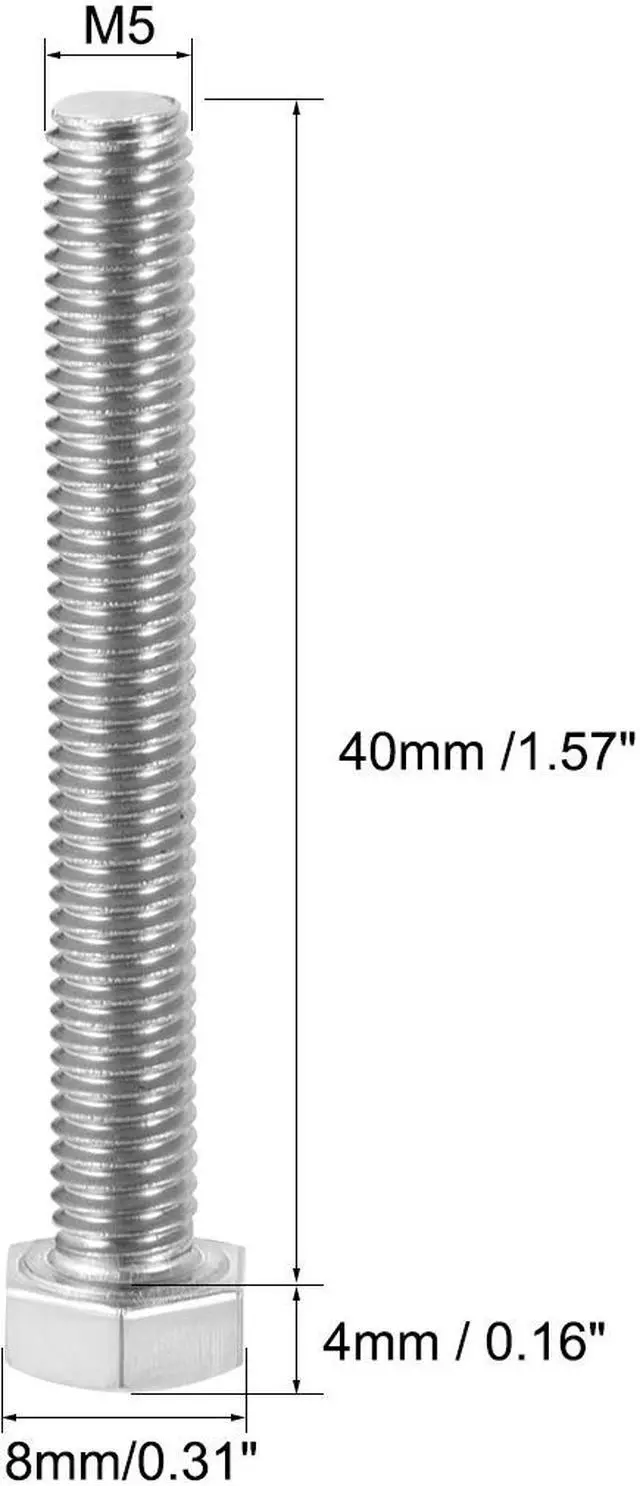 Alt view image 2 of 3 - M5 Thread 40mm 304 Stainless Steel Hex Head Screw Bolts Fastener 10pcs