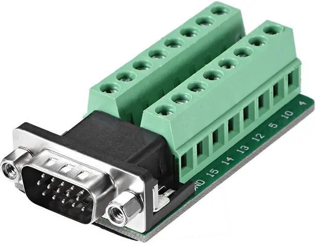 Main image of D-sub DB15 Breakout Board Connector 15 Pin 3-row Male Port Solderless Terminal Block Adapter with Positioning Nuts