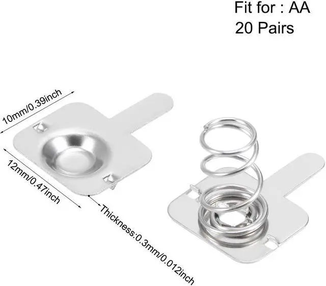 Alt view image 2 of 3 - 20 Pairs AA Battery Positive Negative Conversion Spring Contact Nickeling Plate 12mmx10mm