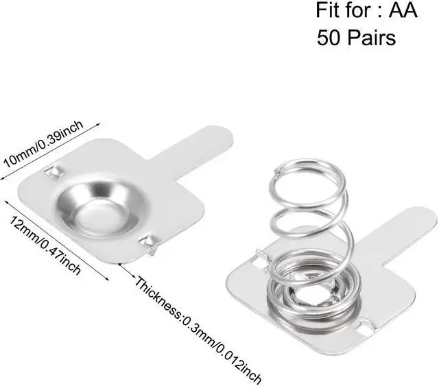 Alt view image 2 of 3 - 50 Pairs AA Battery Positive Negative Conversion Spring Contact Nickeling Plate 12mmx10mm