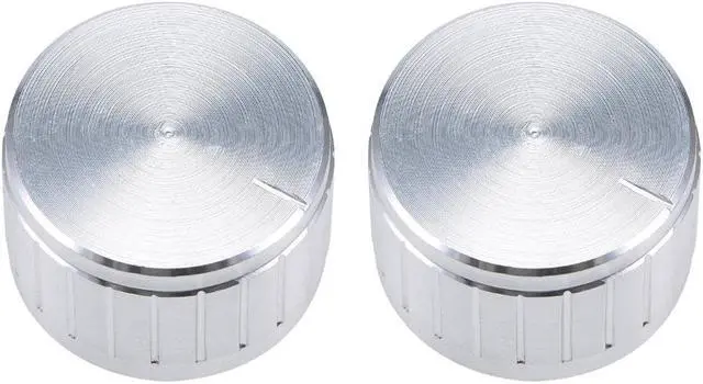 Main image of 2Pcs 26x17mm Aluminium Alloy Potentiometer Volume Control Rotary Knob Knurled Shaft Hole Silver Tone