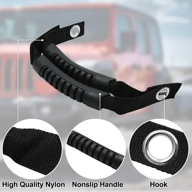 Alt view image 4 of 4 - Car Rear Seat Grab Handle for Jeep Wrangler 2007-2018 - Black 2pcs