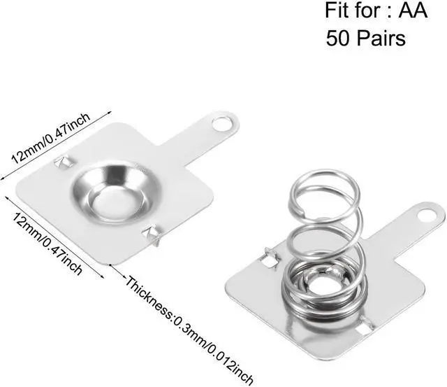Alt view image 2 of 3 - 50 Pairs AA Battery Positive Negative Conversion Spring Contact Nickeling Plate 12mmx12mmx0.3mm