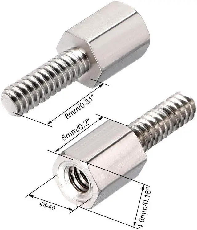 Alt view image 2 of 3 - 4-40  5+8mm F/M Brass Hex Standoff Spacer Screws PCB Nickel Plated 100 Pcs