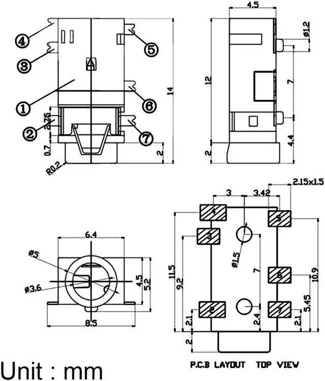 Alt view image 4 of 4 - 3.5 mm Audio Jack Connector PCB Mount Female Socket 6 Pin PJ-311D/PJ-342B 5pcs