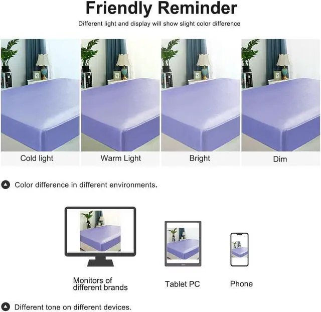 Alt view image 7 of 7 - King Fitted Sheet, Silky Satin Fitted Bed Sheet with Deep Pocket, 100% Luxury Soft Microfiber, Smooth, Cool & Breathable - (King, Purple)