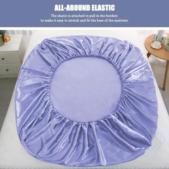 Alt view image 6 of 7 - King Fitted Sheet, Silky Satin Fitted Bed Sheet with Deep Pocket, 100% Luxury Soft Microfiber, Smooth, Cool & Breathable - (King, Purple)