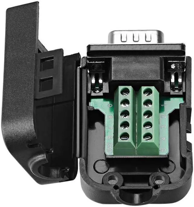 Alt view image 3 of 3 - D-sub DB9 Breakout Board Connector with Case 9 Pin 2 Row Male RS232 Serial Port Solderless Terminal Block Adapter with Thumb Screws