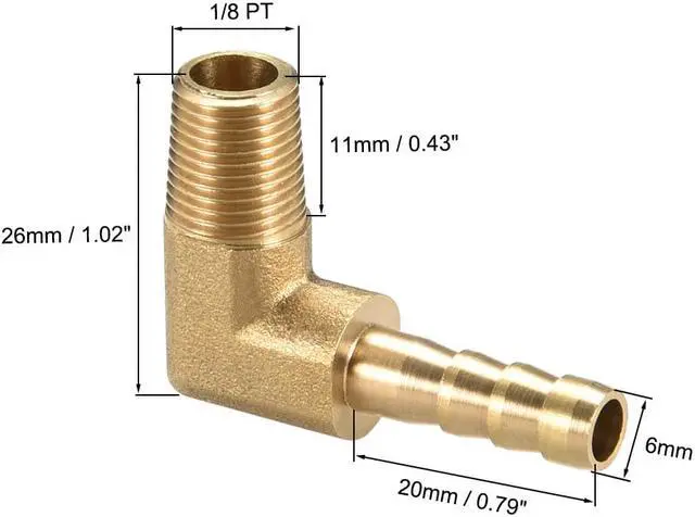 Alt view image 2 of 5 - Brass Barb Hose Fitting, 90 Degree Elbow 6mm Barbed to 1/8" G Male Pipe Adapter Connector 2pcs