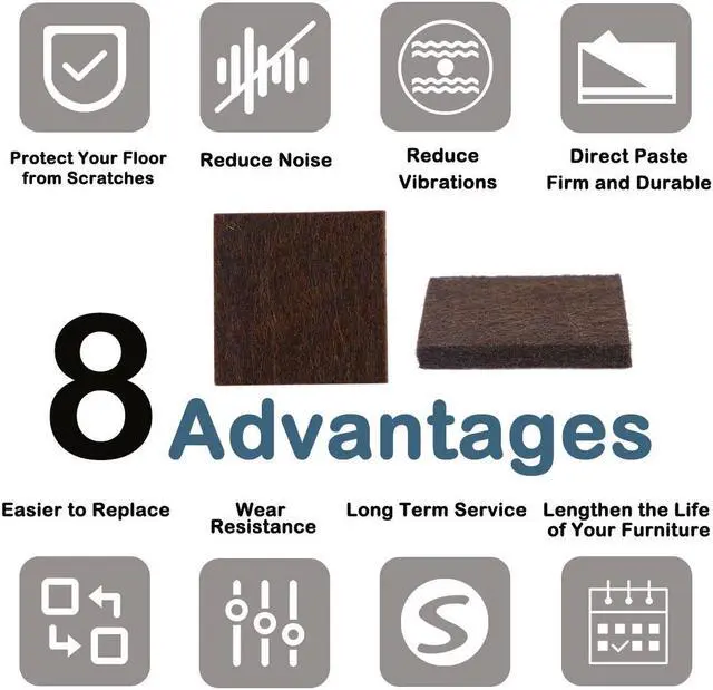 Alt view image 6 of 7 - 12pcs Furniture Felt Pads Square 3/4" Anti-slip Prevent Scratch Pads for Sofa Cabinet Chair Feet Floor Protector Brown