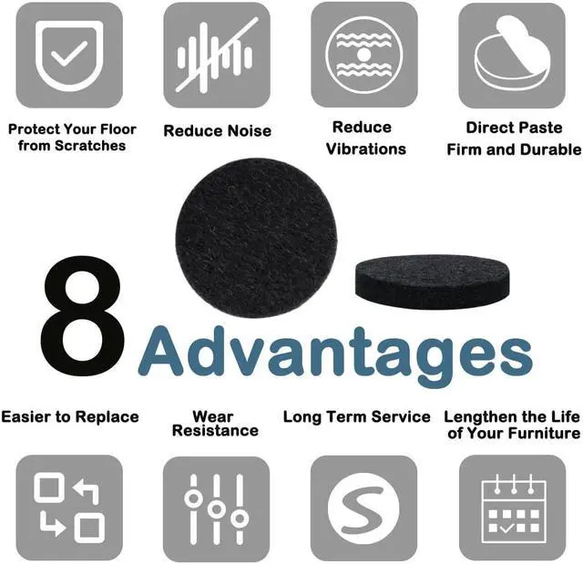 Alt view image 6 of 7 - 50pcs Furniture Felt Pads Round 1 1/8" Self-stick Non-slip Anti-scratch Pads for Sofa Cabinet Chair Feet Floor Protector Black
