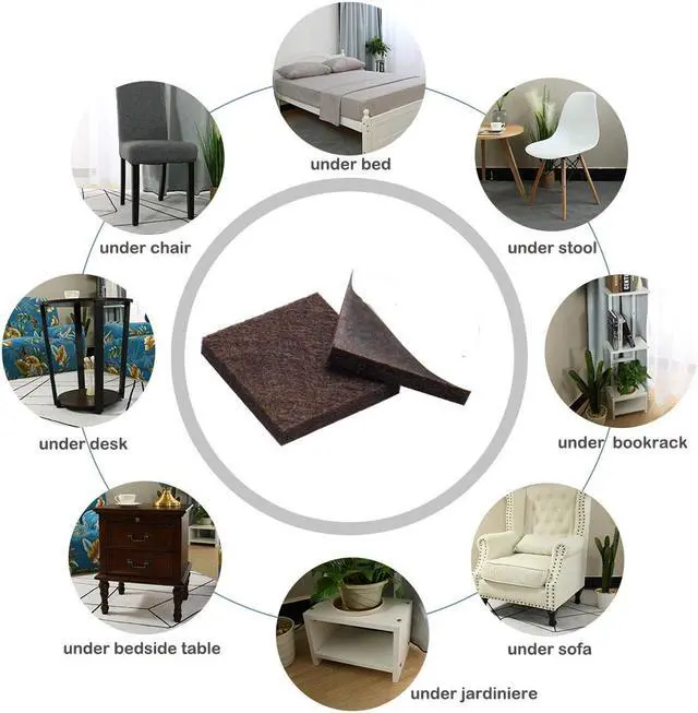 Alt view image 5 of 7 - 12pcs Furniture Felt Pads Square 3/4" Anti-slip Prevent Scratch Pads for Sofa Cabinet Chair Feet Floor Protector Brown