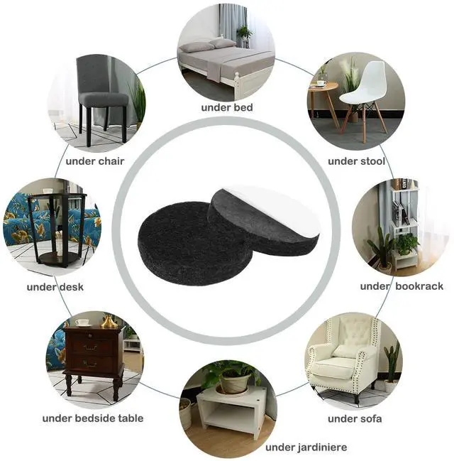 Alt view image 5 of 7 - 50pcs Furniture Felt Pads Round 1 1/8" Self-stick Non-slip Anti-scratch Pads for Sofa Cabinet Chair Feet Floor Protector Black
