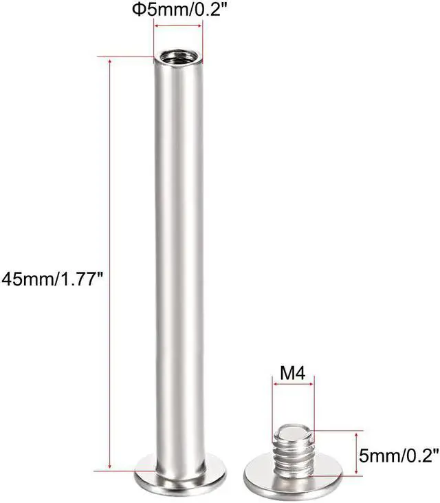 Alt view image 2 of 3 - M4x45mm Round Cross Head Screw Post Binding Leather Fastener, Nickel Plated, 10 Sets