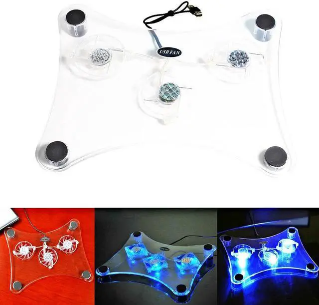Alt view image 4 of 5 - 3 Fans USB Cooler Cooling Pad Stand LED Light Radiator for Laptop PC Notebook