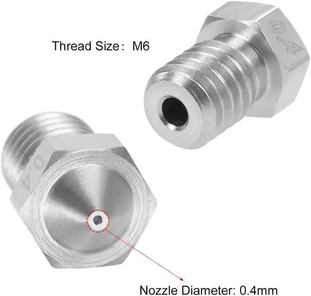 Alt view image 3 of 3 - 0.4mm 3D Printer Nozzle Head M6 Thread Replacement for V5 V6 1.75mm Extruder Print, Stainless Steel 4pcs