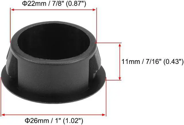 Alt view image 3 of 3 - Hole Plugs Black Plastic 22mm(7/8-inch) Snap in Locking Hole Tube Fastener Cover Flush Type Panel Plugs 25 Pcs