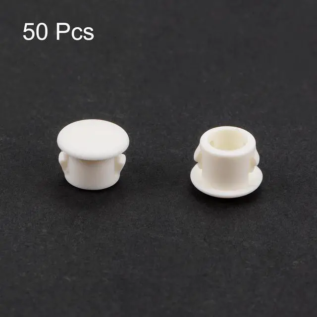 Alt view image 3 of 4 - Hole Plugs White Plastic 6mm(1/4-inch) Snap in Locking Hole Tube Fastener Cover Flush Type Panel Plugs 50 Pcs