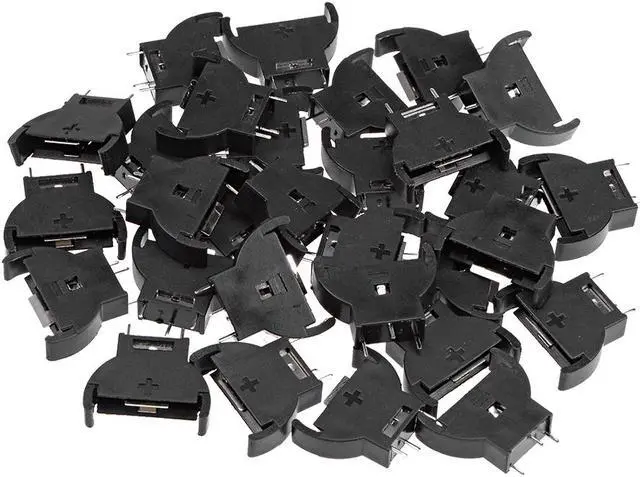 Main image of 30Pcs 3 Terminals Vertical Coin Button Cell Battery Sockets Black for CR2032